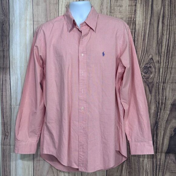 Men's Polo Ralph Lauren Classic Fit orange Check Long Sleeved Button Up Shirt la - Picture 1 of 9